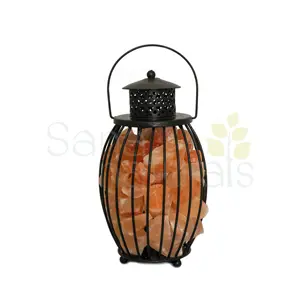 Calming & Stress Relieving Himalayan Salt Lantern with Amber Glow / Himalayan Lantern Shaped Basket Salt Lamp