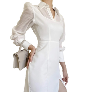 Nuovi arrivi elegante abito ufficiale <span class=keywords><strong>bianco</strong></span> estate manica lunga fessura frontale abito Casual Made in Vietnam - Product Image 2