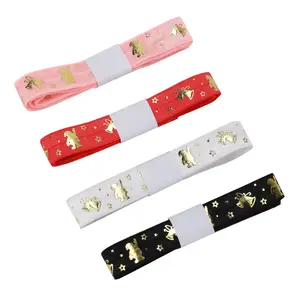 5/8" Wide Gold Foil Santa Claus Bells Printed Fold over elastic for Christmas gifts and decorations