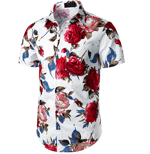 กางเกงขาสั้นผ้าฝ้ายสำหรับผู้ชาย,ชุดสองชิ้นแขนสั้นแบบติดกระดุมพิมพ์ลายดอกไม้สำหรับผู้ชาย - Product Image 1