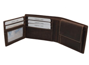 กระเป๋าสตางค์ผู้ชายหนังวัวแท้สามทบแบบวินเทจสีน้ำตาลเข้มกระเป๋าสตางค์บัตรเครดิตแบบเปิดยาว - Product Image 3