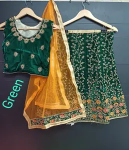 เสื้อเบลาส์ Lehenga แบบเย็บกึ่งตะเข็บ,เสื้อผ้าไหม Banarasi Dupatta สำหรับผู้หญิง