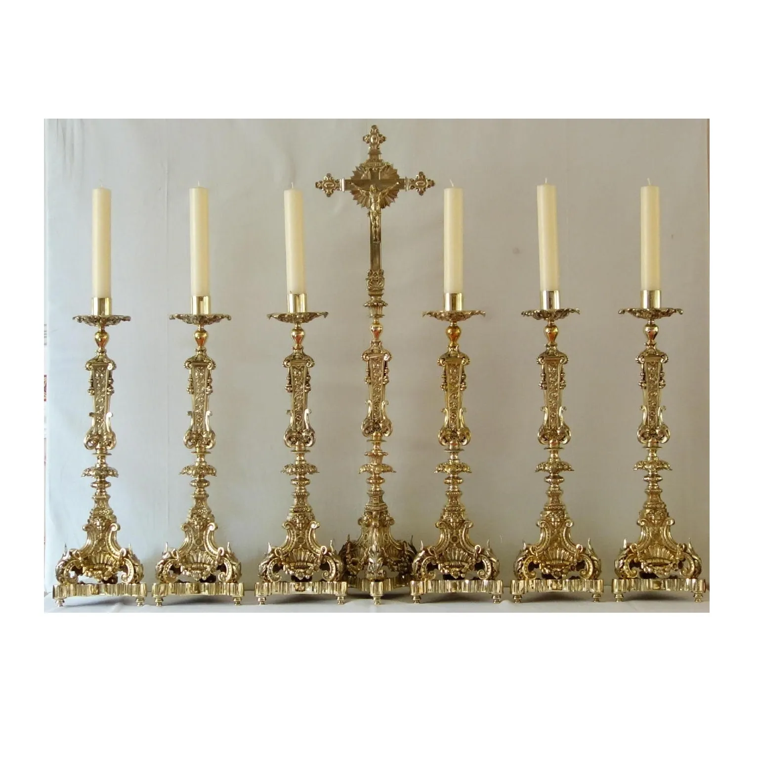 altar crucifix with candle holder set of seven church supplies