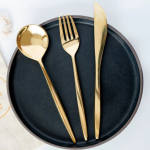 Cena Cuchara Cubiertos Latón Oro Juegos 3 Piezas Juego de cubiertos - Product Image 1