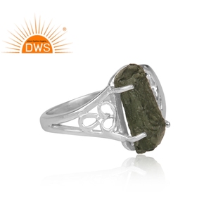 925 Fine Sterling Silver Natural Rough <b>Moldavite</b> Gemstone Stackable <b>Ring</b> Jewelry For Women Gift For Her - Product Image 2