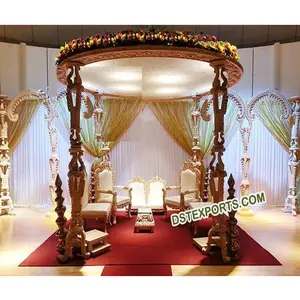 Neueste Design Hochzeit Holz Mandap Majestic Royal Hochzeit Holz Mandap Sechs Säulen Patti Carving Holz Mandap für die Hochzeit