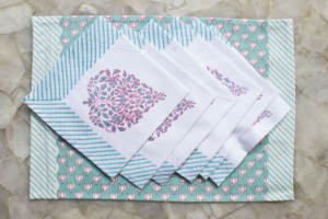 Floral Hand Block Print Indian Cotton Floral Table Mats & Napkin Set of 6 Napkins & 6 Mats - Product Image 5