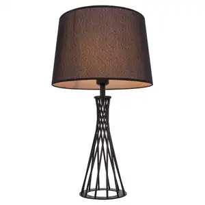 传统复古风格的木纹黑色饰面金属台灯鼓灯罩书桌卧室侧凳装饰定制