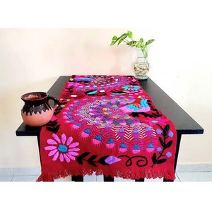 Chemin de Table avec ourlet à franges brodé, en coton, 1 pièce, décoration de mariage, style indien, tendance - Product Image 1