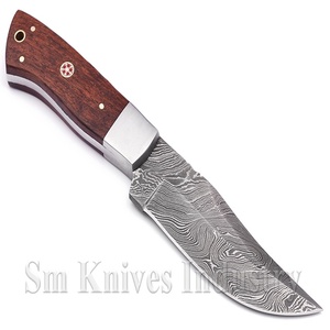 Cuchillo de Caza y Desollado de Acero de Damasco con Mango de Madera y Punta Caída, 10 Pulgadas de Longitud Total, Garantía de 3 Años, OBM Disponible (Smk1357) - Product Image 6