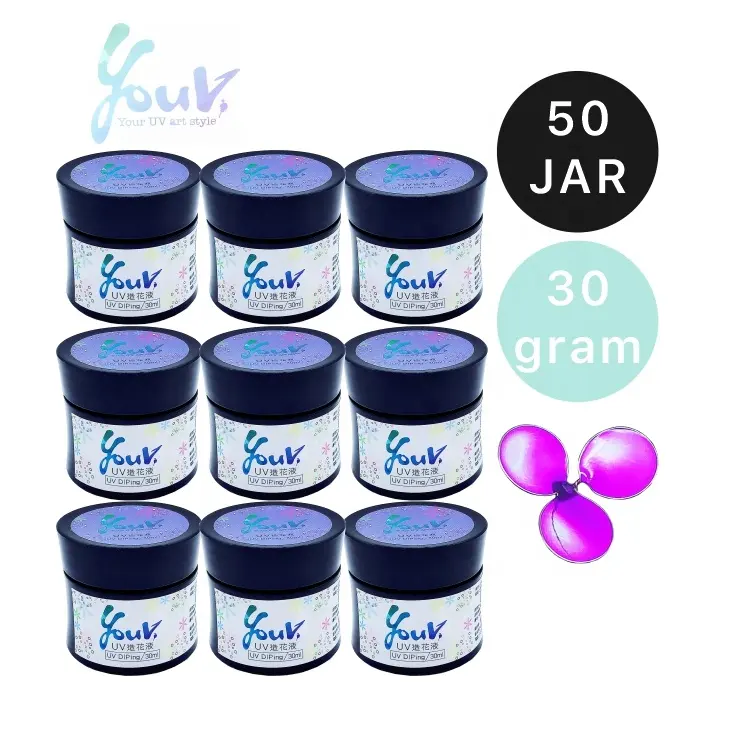 50 Jar UV LED DIP Resin Ungu 30Ml, untuk Kawat Logam Cooper, Gel Kerajinan Tangan Bentuk Kelopak Bunga