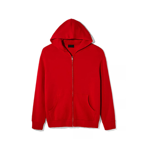 High quality wholesale new design Men's custom Red Color Zipper Pure cotton hoodies - Product Image 1