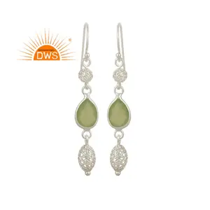 Prehnite Chalcedony Gemstone Earring Indian Sterling Fine Silver Designer Earring Jewelry Supplier Classic Collection