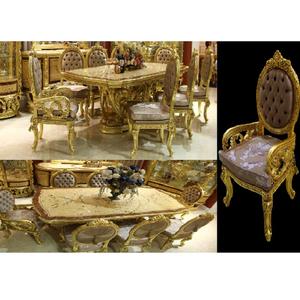 Muebles de comedor de diseño Maestro de lujo, juego de comedor de estilo europeo chapado en oro, juego de comedor de madera Imperial tallada dorada - Product Image 1