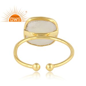 Anillo de Piedra Lunar Arcoíris con Diseño de Cojín de la Colección Clásica India, Chapado en Oro de 14k, Joyería de Plata de Ley 925, Anillo Ajustable - Product Image 3