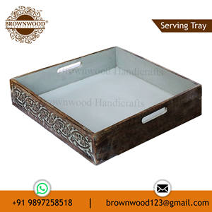 Bandeja de servicio de madera de mango de la mejor calidad Bandeja de servicio de aperitivos de madera más vendida Bandeja de decoración de fabricante y proveedor a granel - Product Image 4