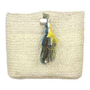 Bolso de mano de yute ecológico, hecho a mano, negro indio, con borla roja - Product Image 6