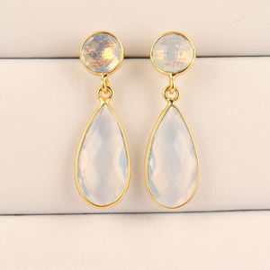 Pendientes de gota de opalita para mujer, accesorios personalizados, de corte briolette, chapado en oro/plata, joyería caliente, aretes colgantes - Product Image 5