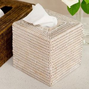 White Wash Square Rattan Tissue Box / Cover Handwoven Rattan <b>Napkin</b> Holder for Home - Product Image 3