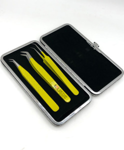 แหนบต่อขนตา45องศาเคลือบผงสีเหลืองแบบมืออาชีพอุปกรณ์เสริมความงามโลโก้ออกแบบได้ตามต้องการ - Product Image 6