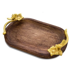 Plateau de service en bois artisanal Saaz exclusif-Impression de taille personnalisable sculptée à la main de haute qualité pour la décoration de mariage d'hôtel à la maison - Product Image 1