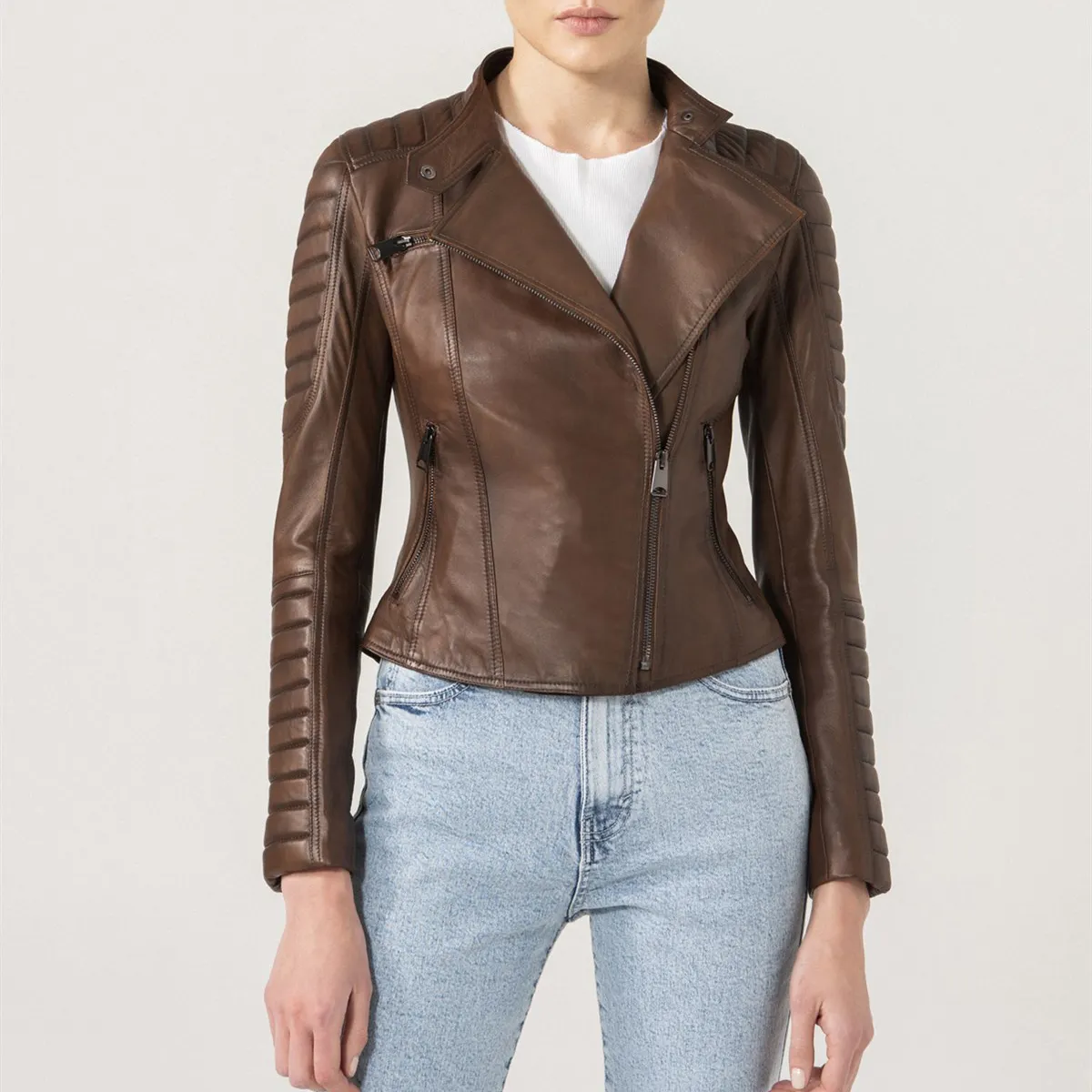 Womens Crop top Genuine Leather Jacket for Motorbike Racing Pakistan Cow Skin Vintage Plus size Leather Jackets Coats Wholesale