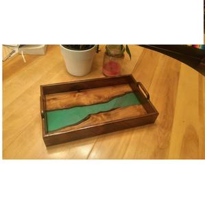 <b>Epoxy</b> Resin River Wood Serving Tray With <b>Metal</b> Handle Hotels & Restaurant Kitchenware Use Wholesale Natural Wood Color - Product Image 2