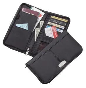 2022 Wholesale Best Quality Genuine Leather Passport Cover With Currency Pocket 5 Card Slot 1 ID Label Window & With Zip Closure