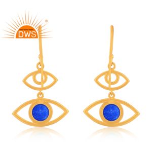 ที่มีคุณภาพสูงเงินสเตอร์ลิงชุบทองธรรมชาติสีฟ้า Aventurine ควอตซ์พลอยชั่วร้ายตาห้อยต่างหูผู้ผลิตเครื่องประดับ - Product Image 4