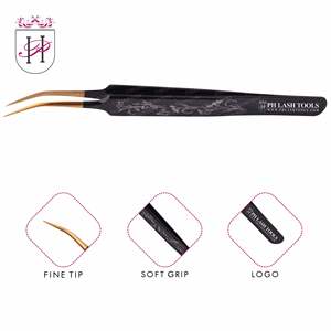 Stz — pincettes pour Extension de cils, pinces à épiler, entièrement imprimées, noires, avec pointe en or, étiquette privée, professionnelles - Product Image 4