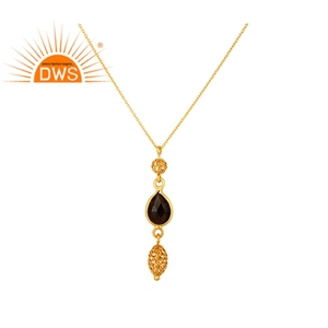 Colgante de cadena de gemas de cuarzo ahumado, joyería de oro amarillo de 18K, venta al por mayor - Product Image 1