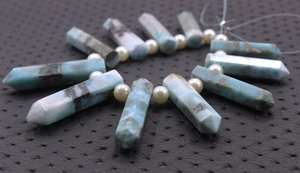 High Quality Natural Larimar Gemstone 11 Pieces 7x28-9x37 MM Pencil Shape Smooth <b>Blue</b> Single Point for Handmade Jewelry Making - Product Image 4