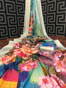 Sarees Soie Partie Porter Indien Dernier Designer Femmes Porter Sari Avec Blouse Japon Satin Crape Soie Tissus Doux Impression Numérique Sari Vêtements - Product Image 4