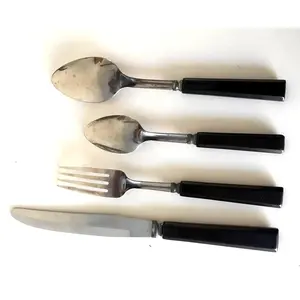 unique cutlery set Black Resin Handle Silver Cutlery Set in a Gift Box Flatware sets wooden spoon Tea spoon in heart shape