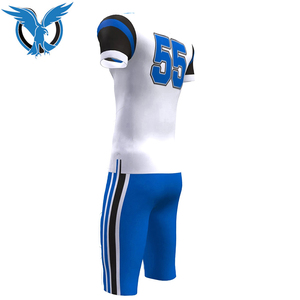 Conjunto de Uniforme de Fútbol Americano Sublimado Personalizado BLUE EAGLE SPORTS para Hombre, Blanco y Azul, Número 55, Ajustado, Manga Corta, Absorbe la Humedad - Product Image 3