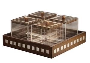 Juego de bandejas de almacenamiento de madera natural hechas a mano con nácar y acrílico |   Colección de Accesorios Decorativos de Lujo para Servir - Product Image 4