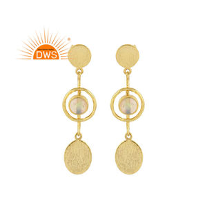 Boucles d'oreilles pendantes tendance en argent sterling 925 plaqué or avec opale éthiopienne naturelle pour femme, cadeau de mariage - Product Image 1