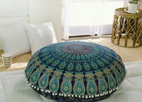 Housse de coussin de sol ottoman marocain rond Naptol Mandala Plume de paon personnalisée, coussin fantaisie pour la décoration de la maison