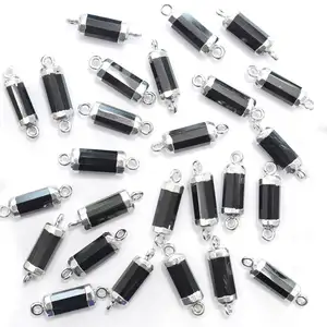 Black Onyx 18 To 20 MM With Bail Tube Shape Silver Plated Connector