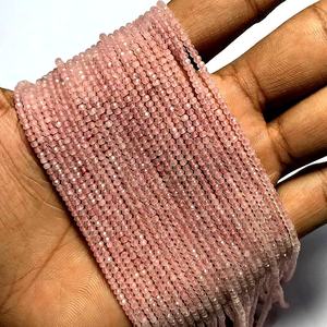 Perles de pierres précieuses en vrac de qualité naturelle en gros Quartz rose Rondelle forme micro facettes 8mm et 4mm tailles pour la fabrication de bijoux - Product Image 1