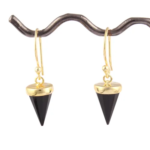 Newest designer collection natural black onyx spike earring brass 24K gold plated drop earring handmade women bohemian earring