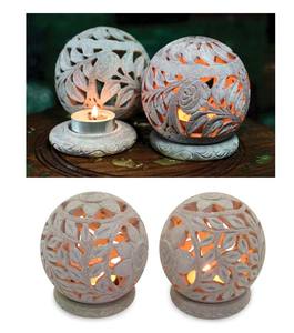 ที่ใส่เทียนหินสบู่, แท่นวางเทียนหิน, ที่ใส่เทียนแกะสลักหินสวยงาม ที่ใส่เทียนชาหินสบู่อินเดีย - Product Image 1