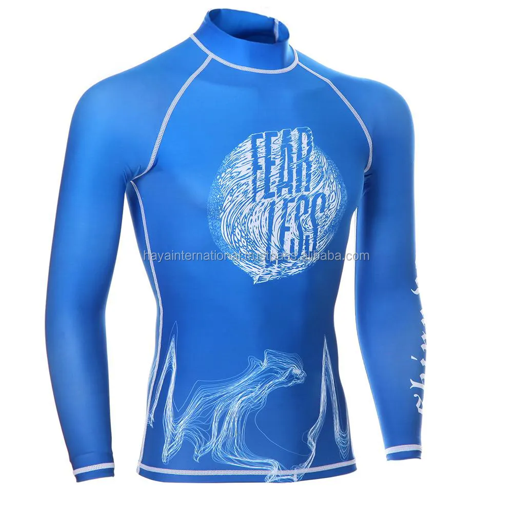 HIRG02 الأزرق اللون مخصص الصعود لون اكمام طويلة الرجال ركوب الأمواج مع حماية UV وقوادس الطفح
