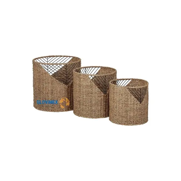 Venta al por mayor de Seagrass cesta de almacenamiento conjunto 3 para que contienen mantas o revistas en casa