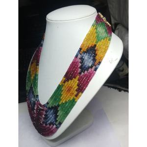 High-Grade 11-Strand One-<b>Necklace</b> Lab Created Multi-Layer <b>Sapphire</b> Faceted Round Beads 3mm to 4.5 mm Size Quality Stone Beads - Product Image 3