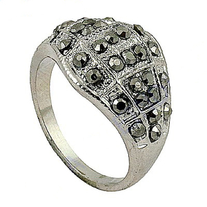 Hot! Dazzling Gun Metal Gemstone Silver Marcasite <b>Ring</b> - Product Image 1