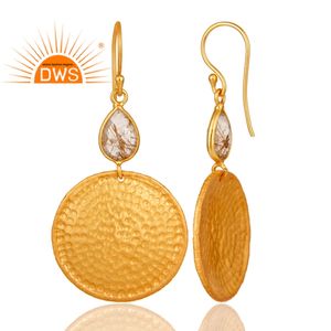 Boucles d'oreilles à disque martelé, bijou pendant en or massif plaqué or 18k, 50 pièces - Product Image 3