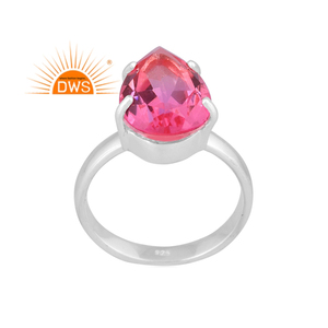 925 Plata de ley fina Natural Bio Pink Doublet Cuarzo Piedra preciosa Anillo apilable Fabricante de joyas - Product Image 1