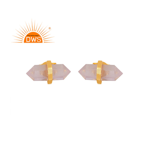 Boucles d'oreilles en forme de crayon en argent sterling, quartz rose naturel, fabrication de bijoux - Product Image 1