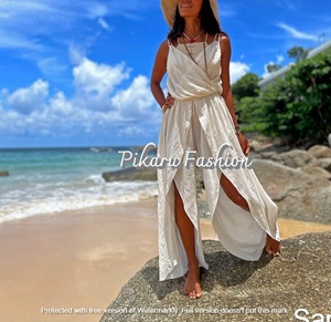 ชุดจัมพ์สูทสำหรับผู้หญิงผ้าลินินคอตตอนแท้ลาย100% ชุดใส่ไปทะเลแบบผ่าเข้ารูปคอลเลกชันไนท์คลับพิมพ์ลาย - Product Image 3